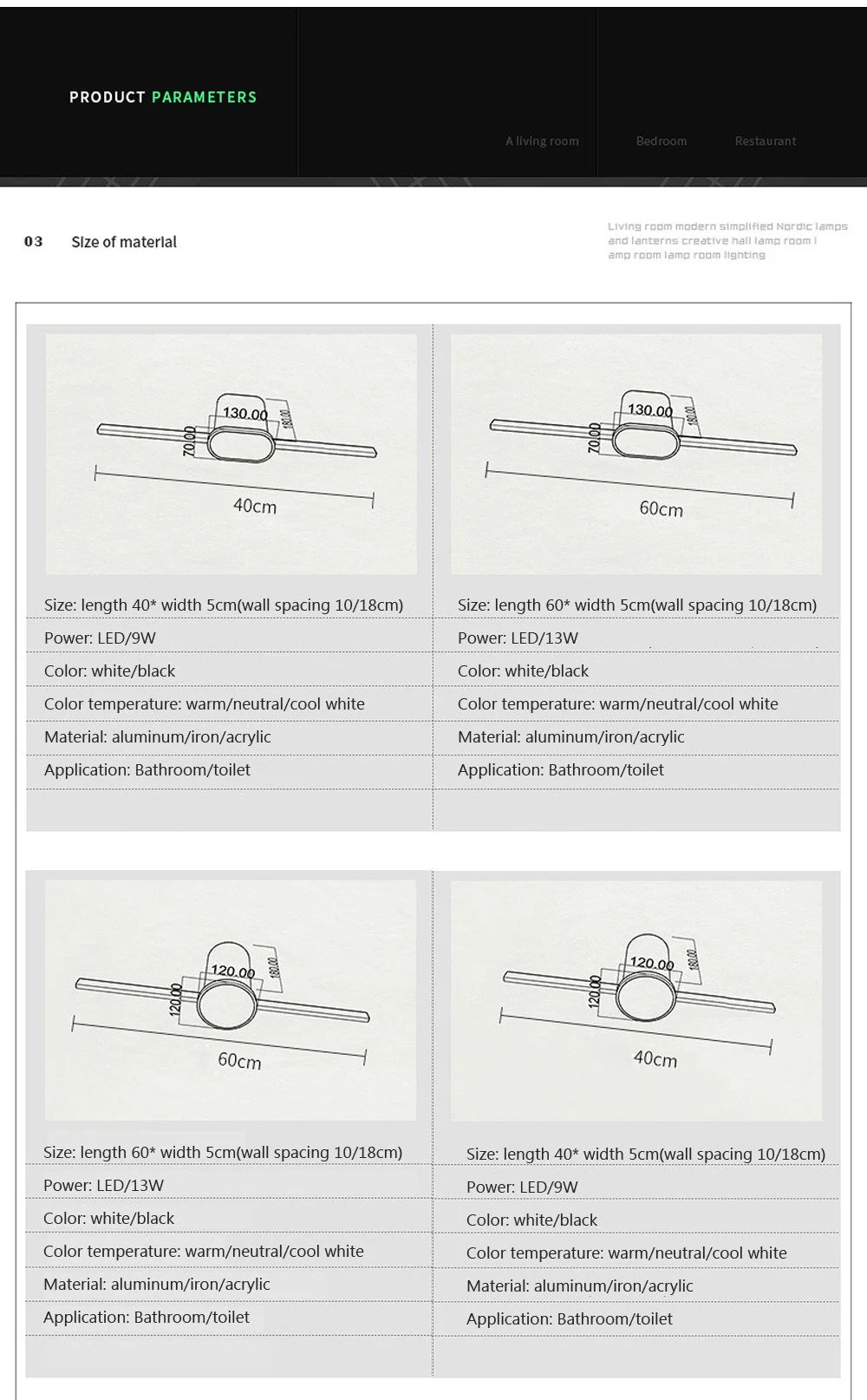 DARHYN - LED Wall Lamps Mirror Headlights