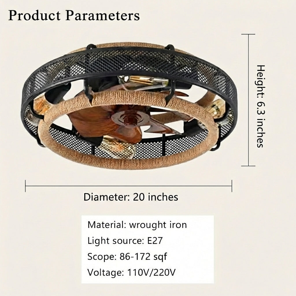 Enclosed Wrought Iron Ceiling Fan Light