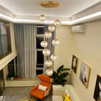 Modern Spiral Staircase Lighting Chandelier Crystal Glass Ball Lamp