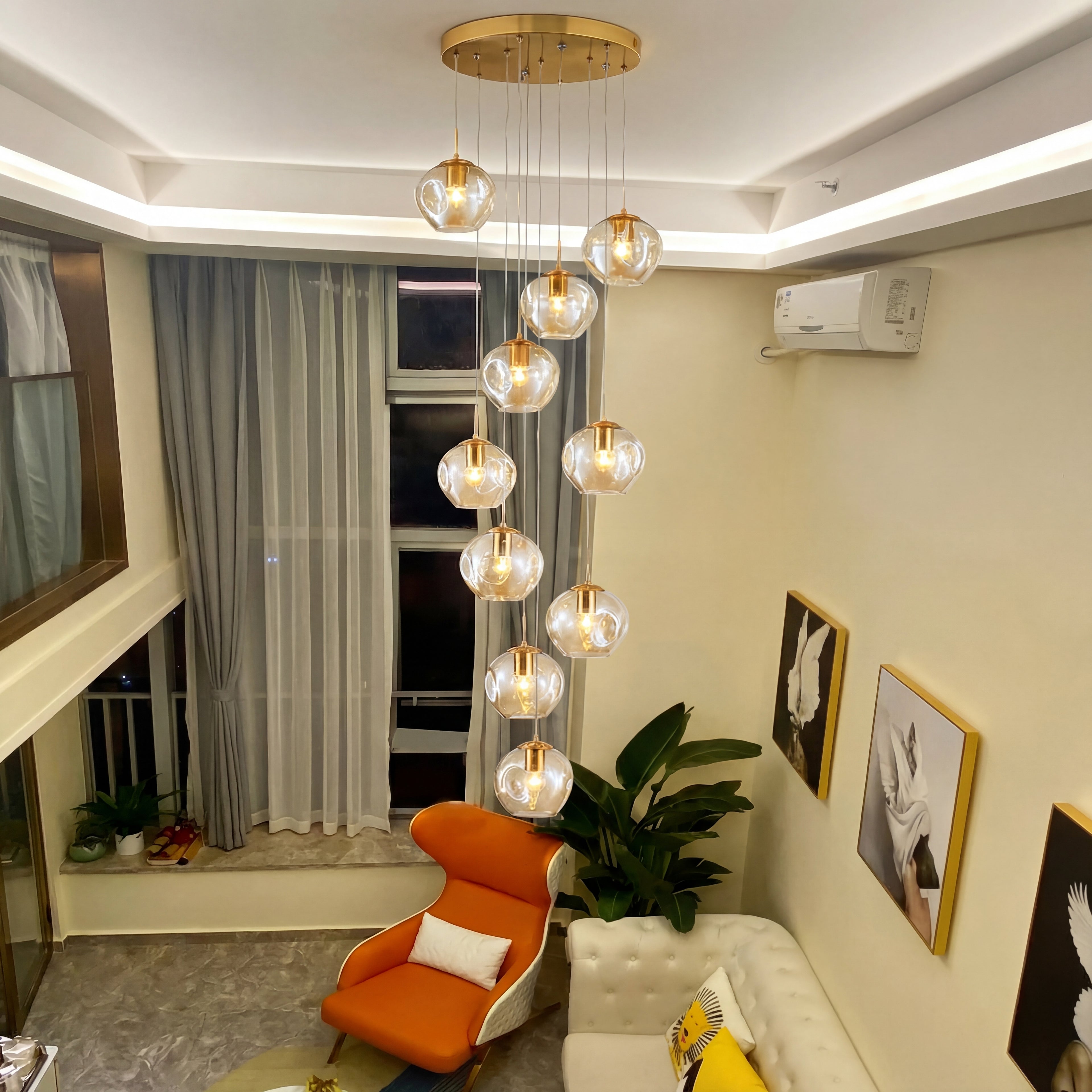 Modern Spiral Staircase Lighting Chandelier Crystal Glass Ball Lamp