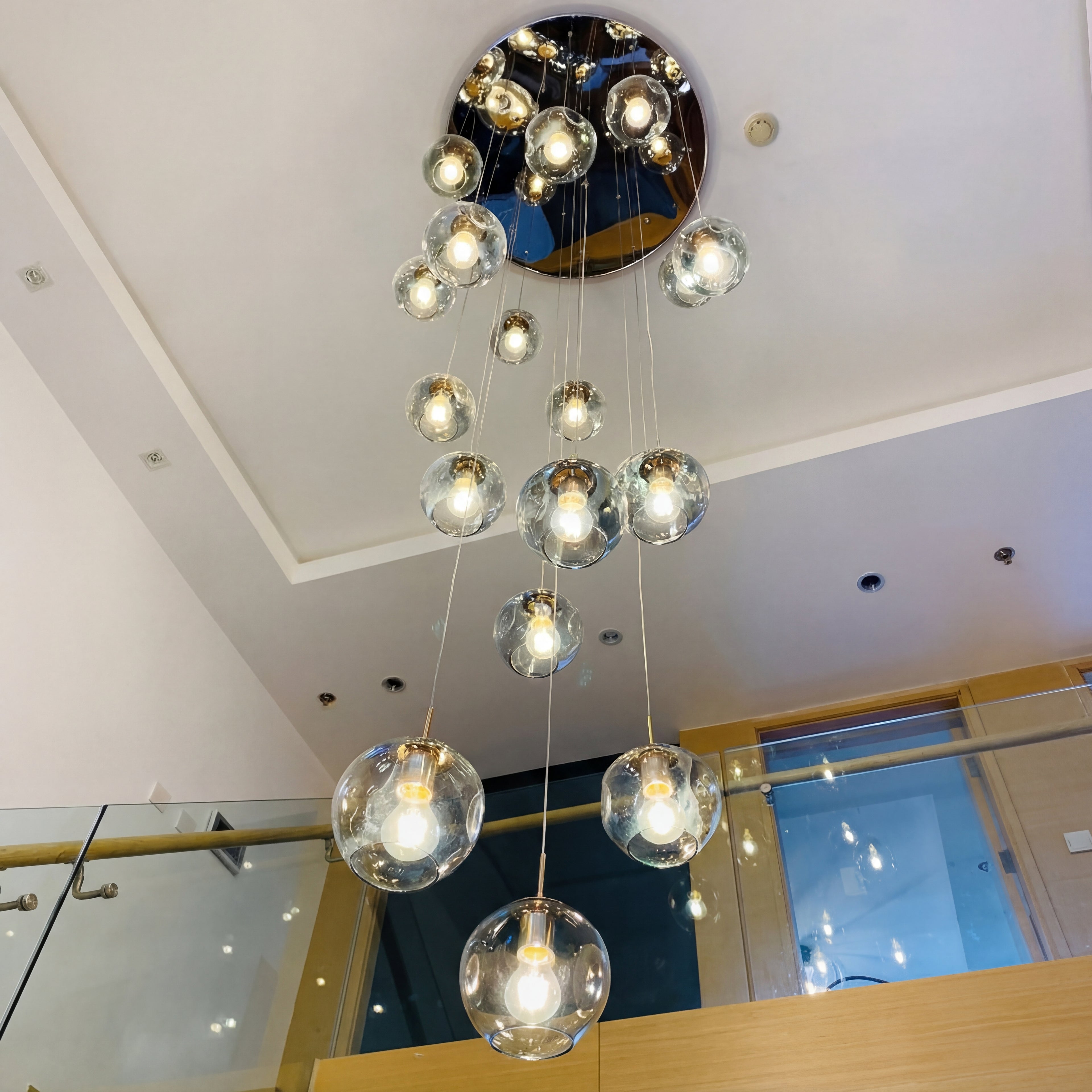 Modern Spiral Staircase Lighting Chandelier Crystal Glass Ball Lamp