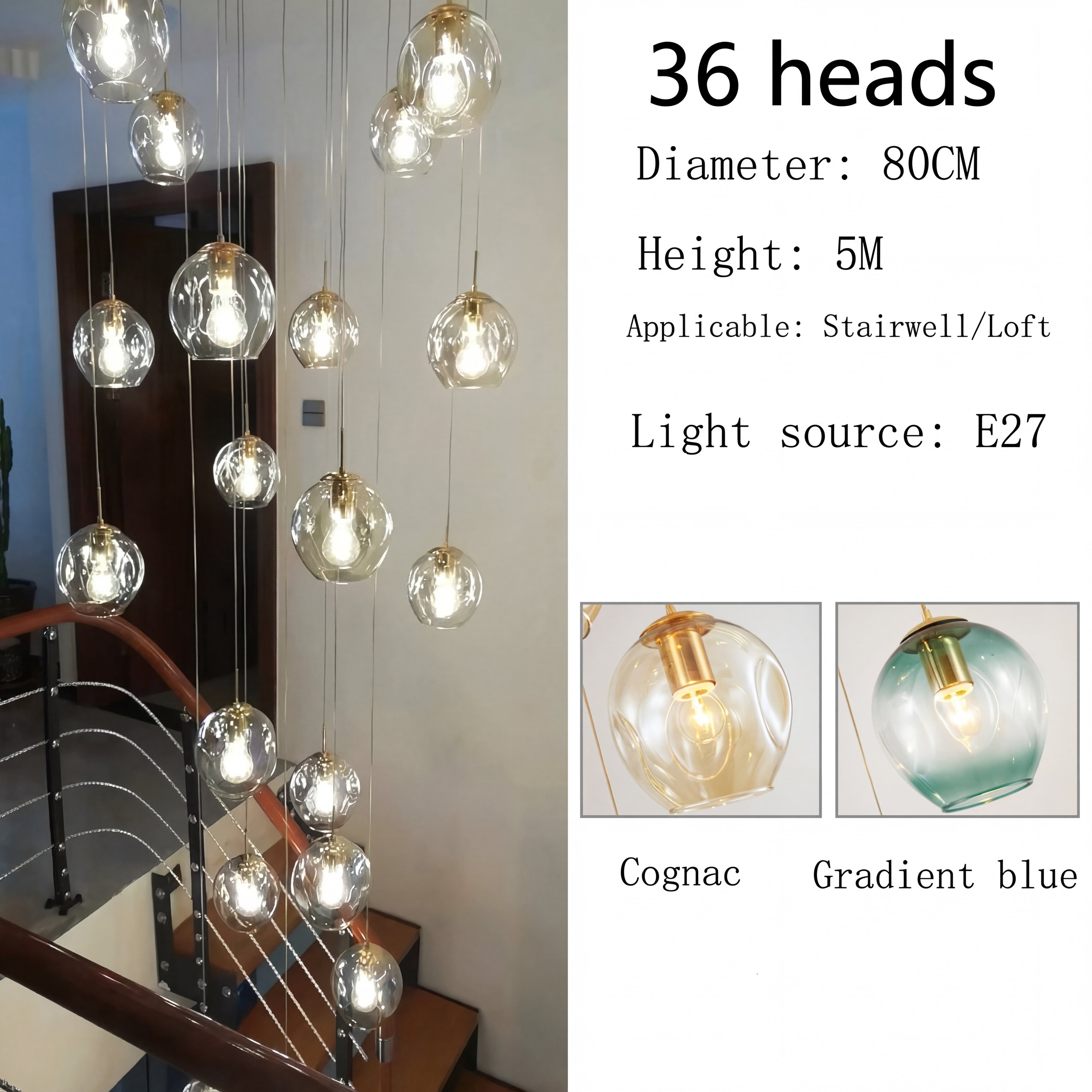 Modern Spiral Staircase Lighting Chandelier Crystal Glass Ball Lamp