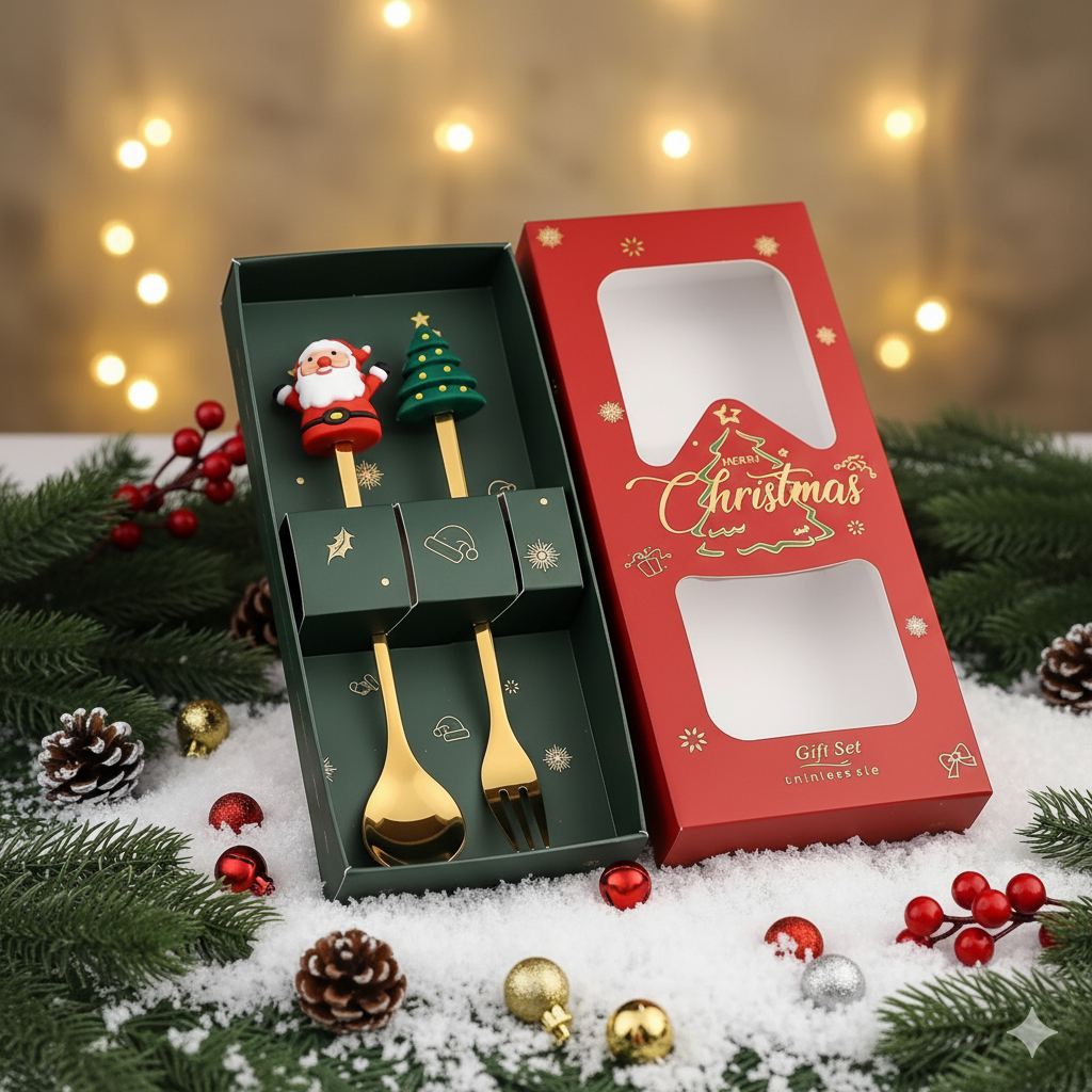 🎄✨ Christmas Holiday Spoon &amp; Fork Gift Set – Limited Edition ✨🎁