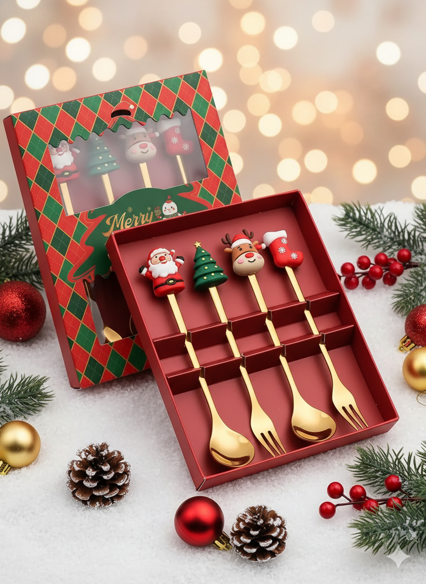 🎄✨ Christmas Holiday Spoon &amp; Fork Gift Set – Limited Edition ✨🎁