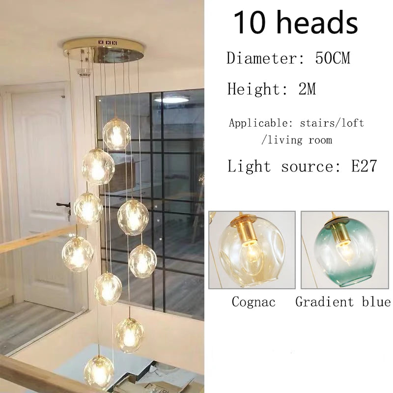 Modern Spiral Staircase Lighting Chandelier Crystal Glass Ball Lamp