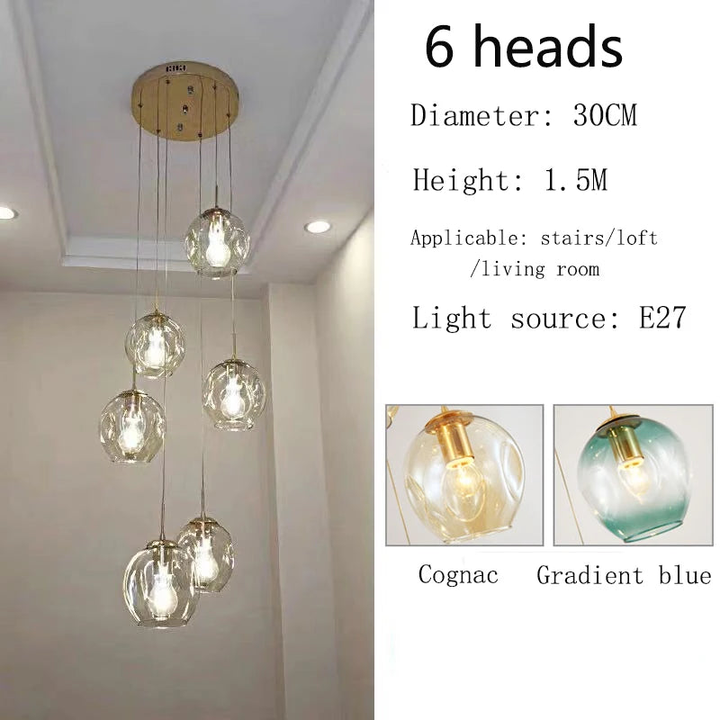 Modern Spiral Staircase Lighting Chandelier Crystal Glass Ball Lamp