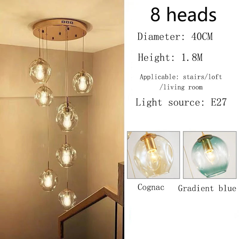 Modern Spiral Staircase Lighting Chandelier Crystal Glass Ball Lamp