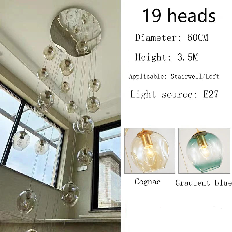 Modern Spiral Staircase Lighting Chandelier Crystal Glass Ball Lamp