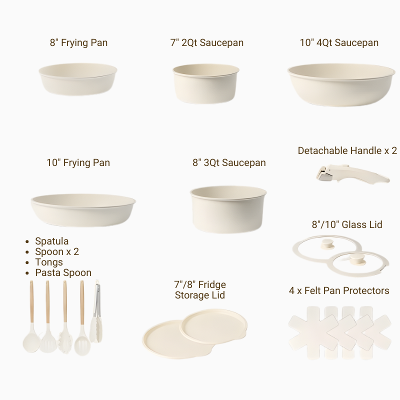 Detachable Handle Non-stick 21-piece Cookware Set Crème