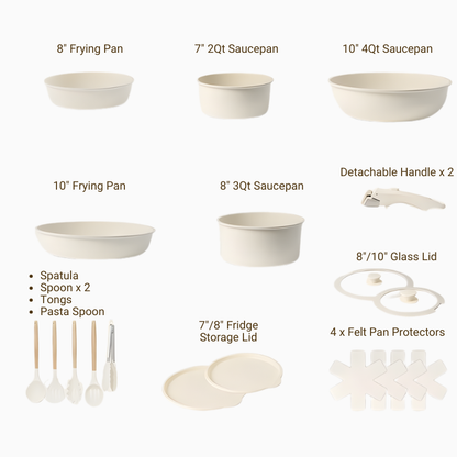 Detachable Handle Non-stick 21-piece Cookware Set Crème