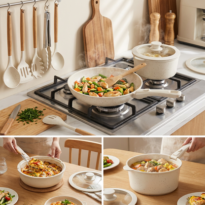 Detachable Handle Non-stick 21-piece Cookware Set Crème