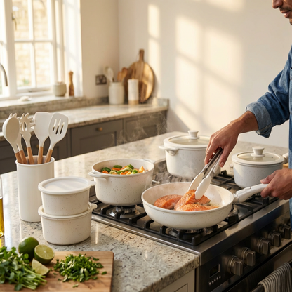 Detachable Handle Non-stick 21-piece Cookware Set Crème