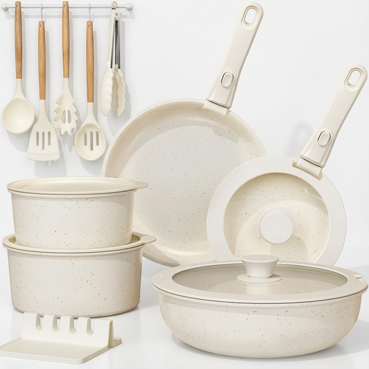 Detachable Handle Non-stick 21-piece Cookware Set Crème