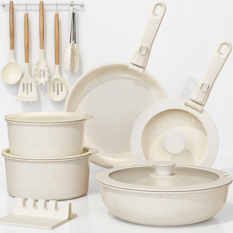 Detachable Handle Non-stick 21-piece Cookware Set Crème