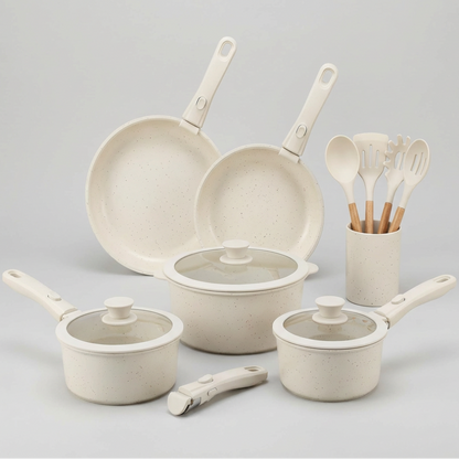 Detachable Handle Non-stick 21-piece Cookware Set Crème