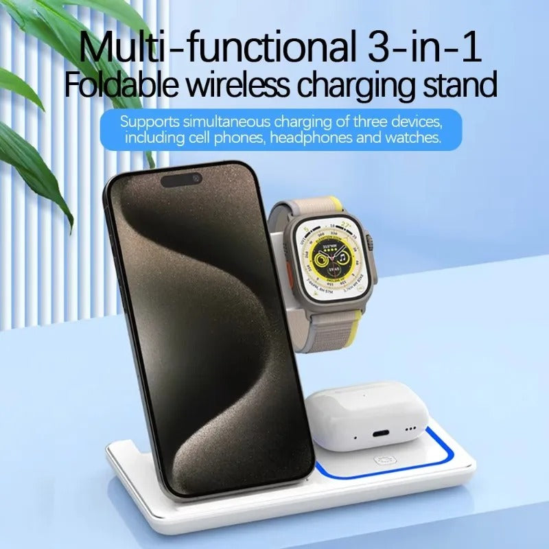 ⚡ 3-in-1 Fast Wireless Charging Station – Foldable, Sleek &amp; Travel-Ready