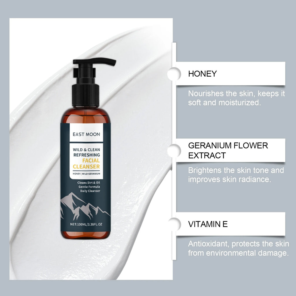 WILD & CLEAN REFRESHING FACIAL CLEANSER – HONEY + WILD GERANIUM