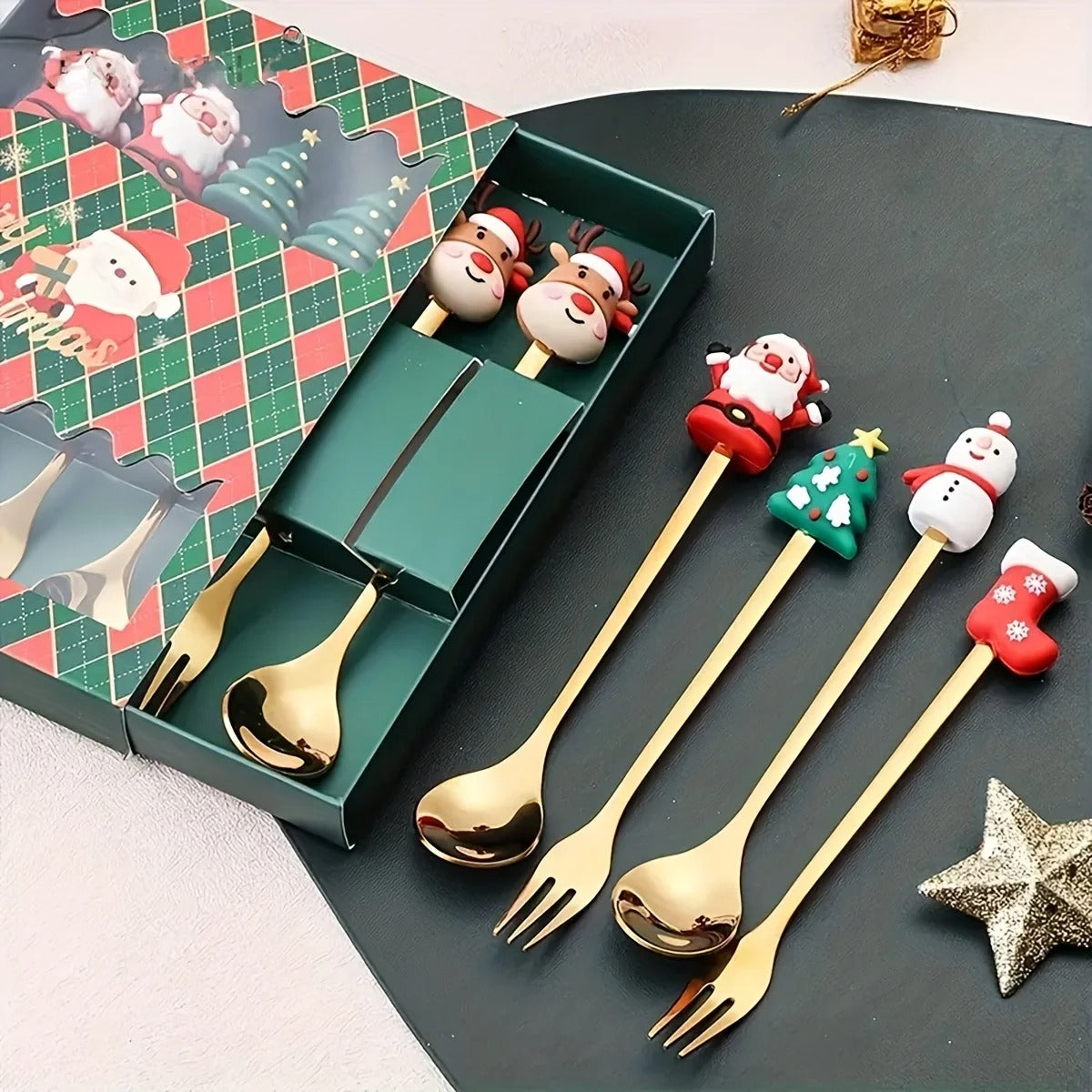 🎄✨ Christmas Holiday Spoon &amp; Fork Gift Set – Limited Edition ✨🎁