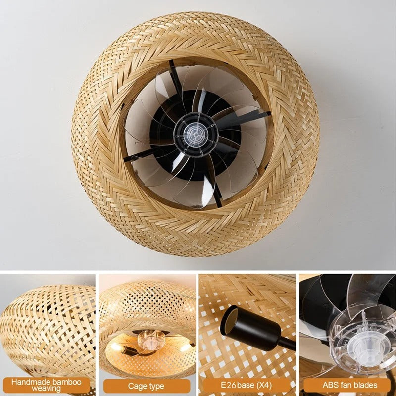 Woven Bamboo Ceiling Fan Light