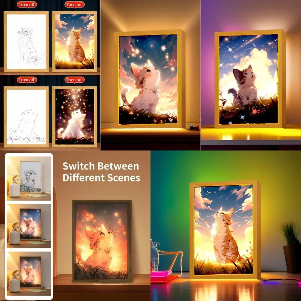 🐾✨ The Cat LED Light Frame Collection – Where Whiskers Meet Wonder! 🌙💛